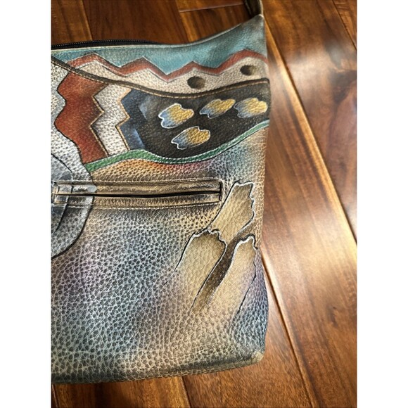 ANUSCHKA Purse Hand Painted Leather Shoulder Bag Abstract Southwest Art - Picture 4 of 16